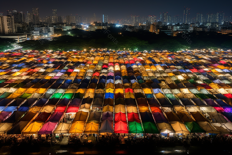 小吃街上五彩斑斓的帐篷下的夜市摊美景,高清,摄影图,摄影图片,图片大全,摄影图免费下载